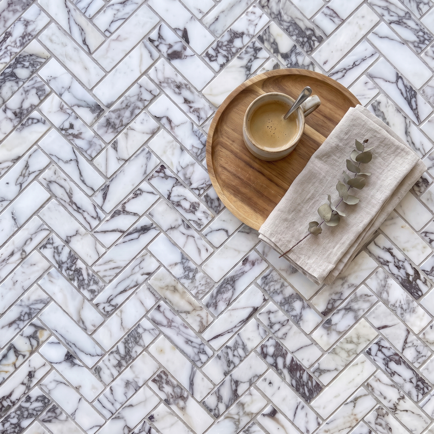 Calacatta Viola Marble Honed Herringbone Mosaic