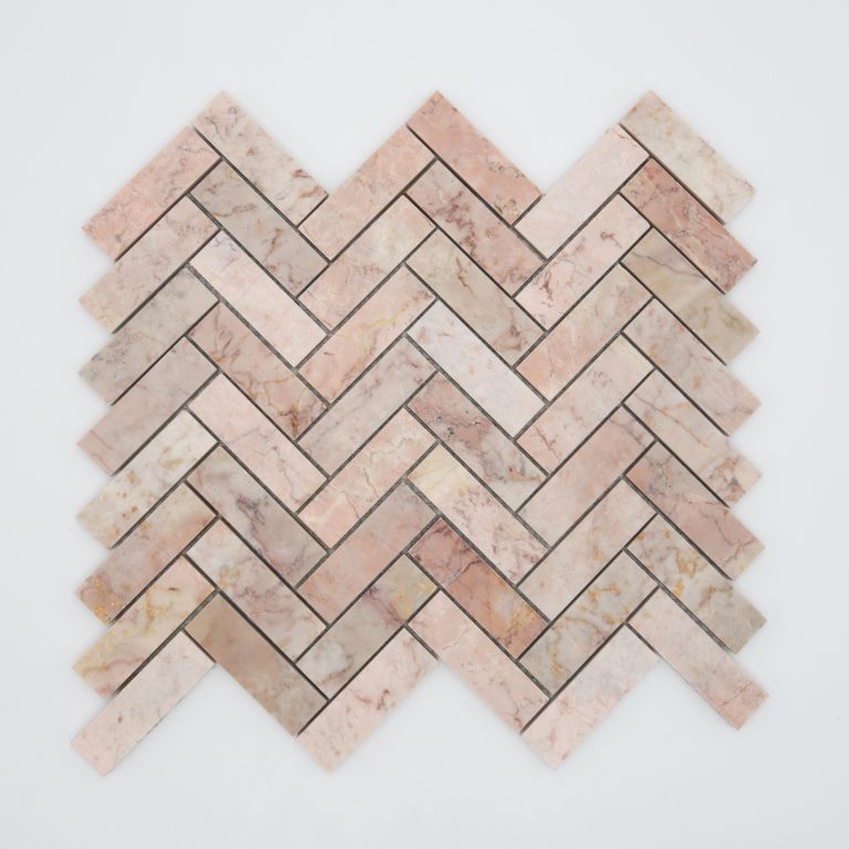 Alpine Pink Honed Marble Herringbone Mosaic