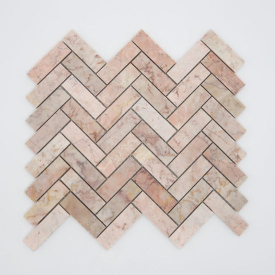 Alpine Pink Honed Marble Herringbone Mosaic