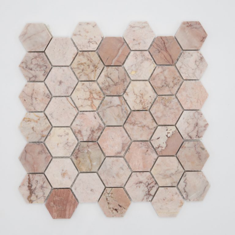 Alpine Pink Honed Marble Large Hexagon Mosaic