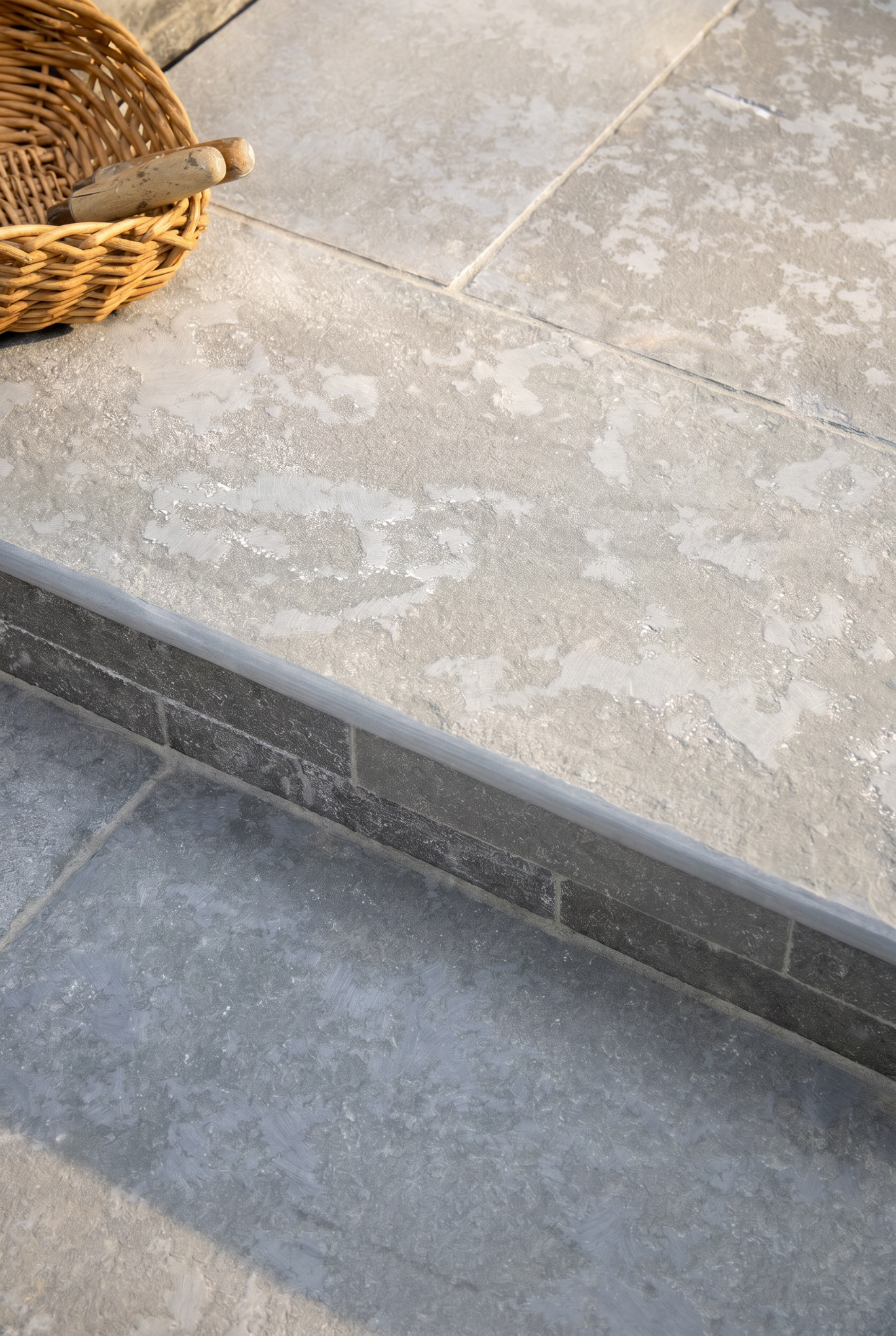 Elkstone Grey Worn & Tumbled Bullnose Step With Rain Drip