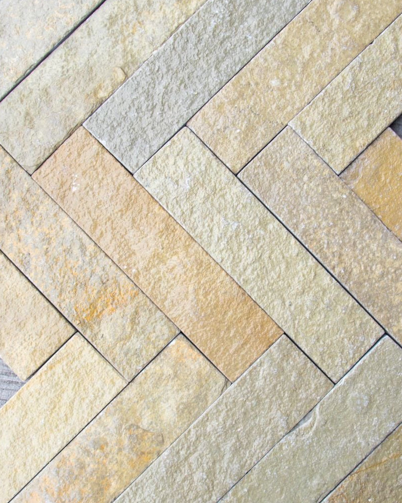 Elkstone Yellow Tumbled Herringbone