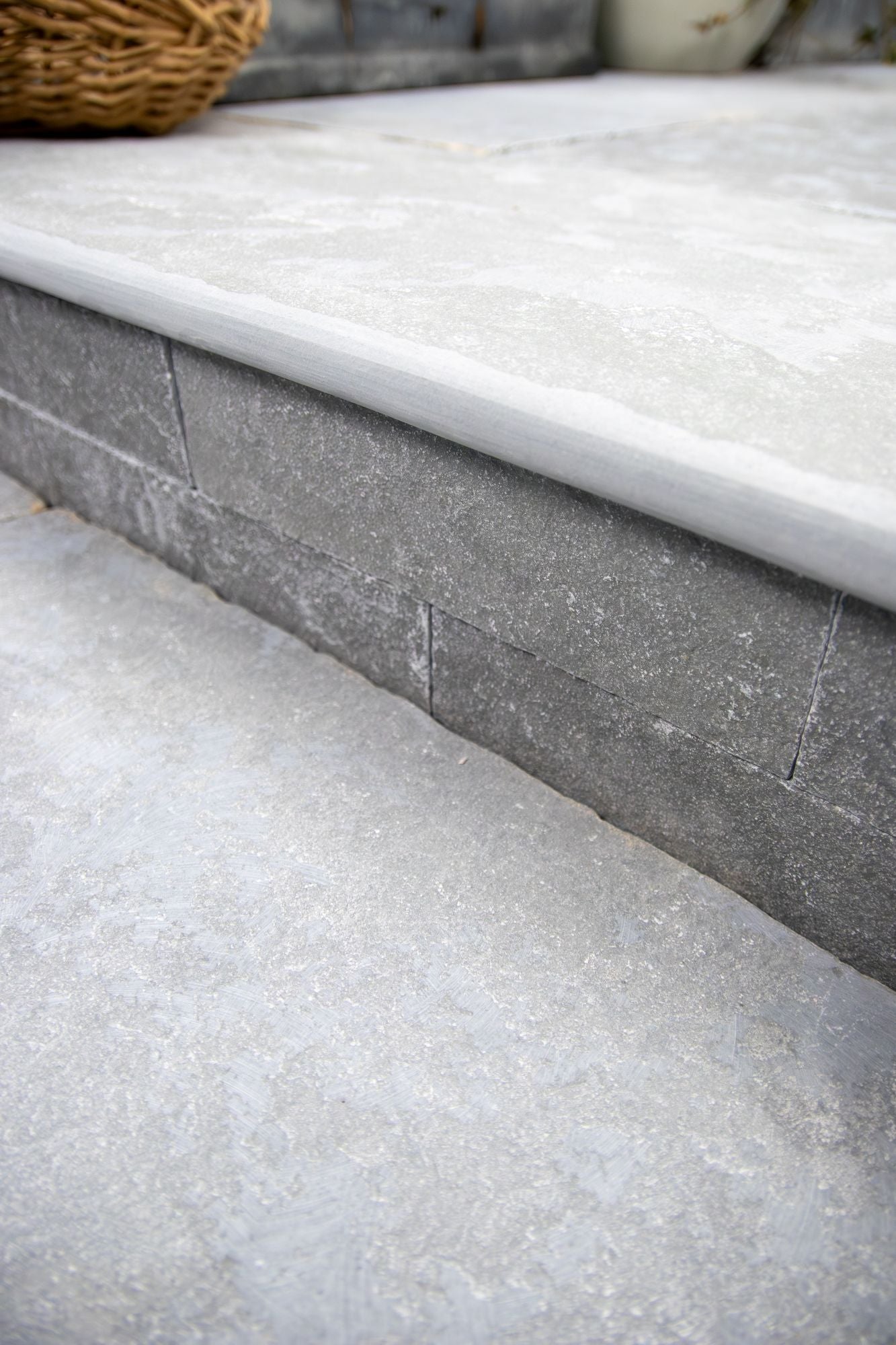 Elkstone Grey Worn & Tumbled Bullnose Step With Rain Drip