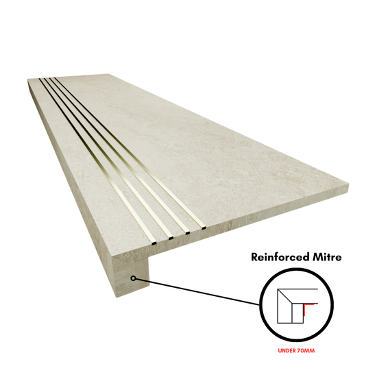 Bespoke Tile Step Fabrication - Mitre & Glued "Reinforced Mitre" Profile (max 70mm lip height)