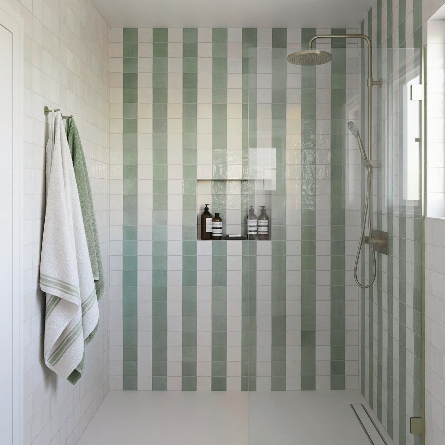 Zellige Green and White Striped Tiles