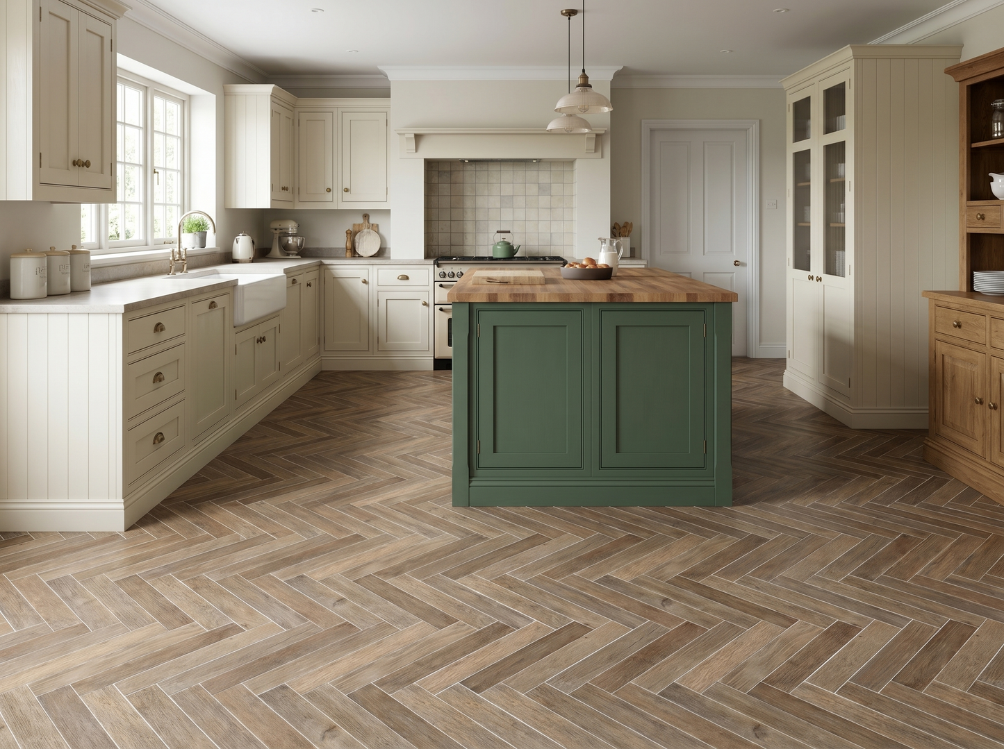 Ostuni Wood Brown Herringbone
