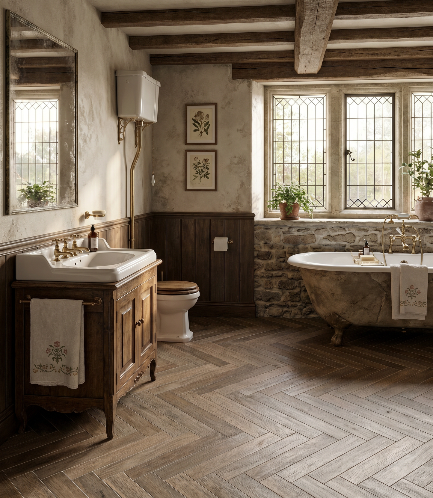Ostuni Wood Brown Herringbone