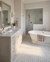 Venti Carrara Marble Honed Basketweave (Nero Gris Dot) Mosaic