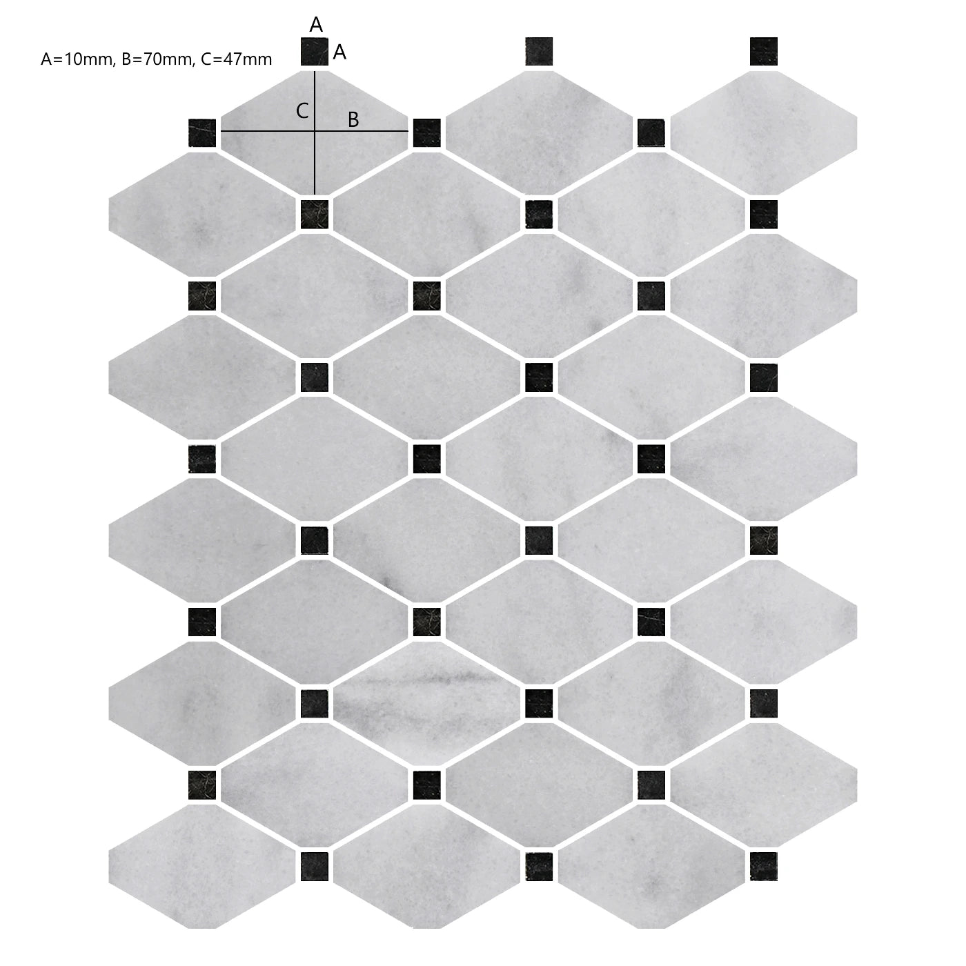 Carrara White Honed Marble Mosaic Diamond
