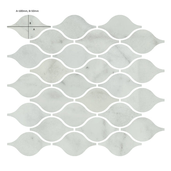 Carrara White Honed Marble Mosaic Tear Drop