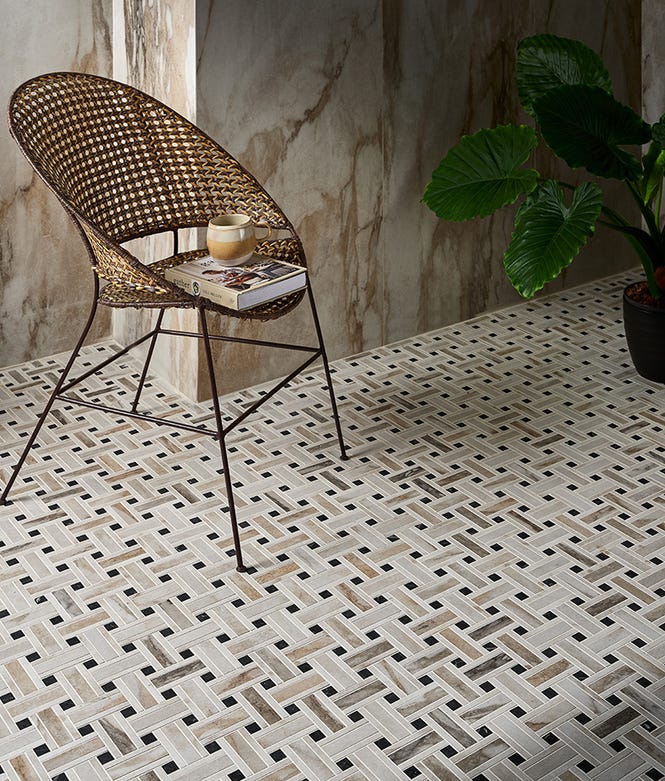 East Village Porcelain Basketweave Mosaic Oro