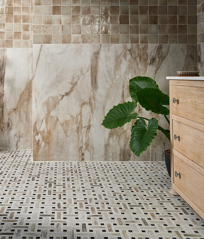 East Village Porcelain Basketweave Mosaic Oro