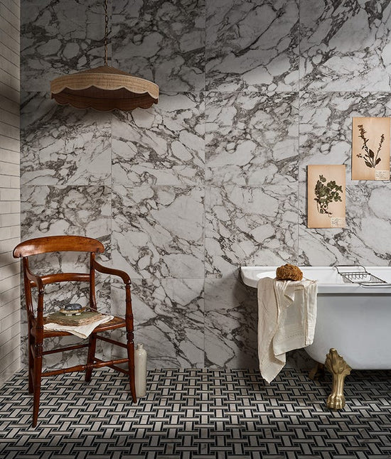 East Village Porcelain Basketweave Mosaic Bianco