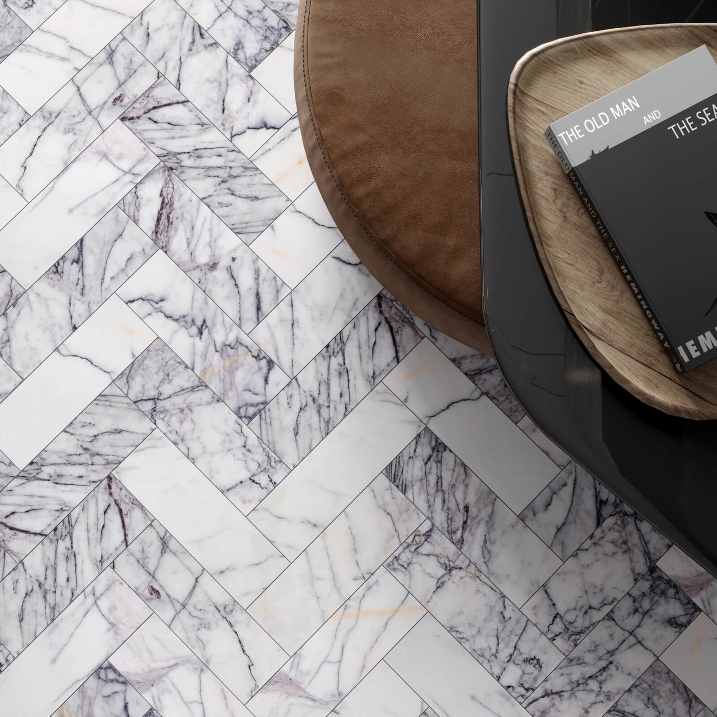 Lilac Polished Marble Herringbone