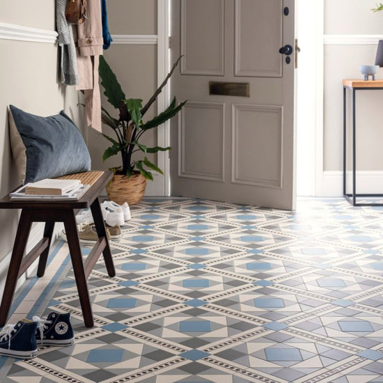 Lindisfarne - Blue, Dover White, Grey & Revival Grey with Melbourne Black on Dover White