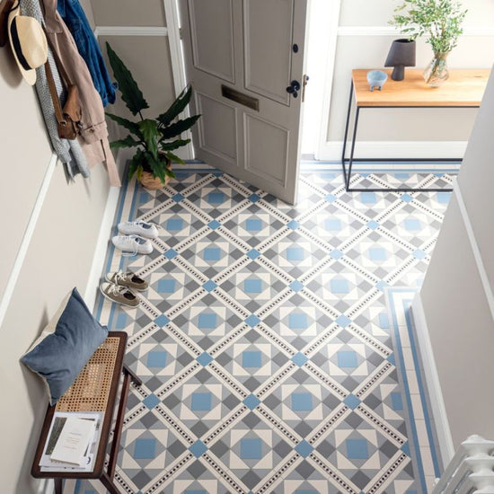 Lindisfarne - Blue, Dover White, Grey & Revival Grey with Melbourne Black on Dover White