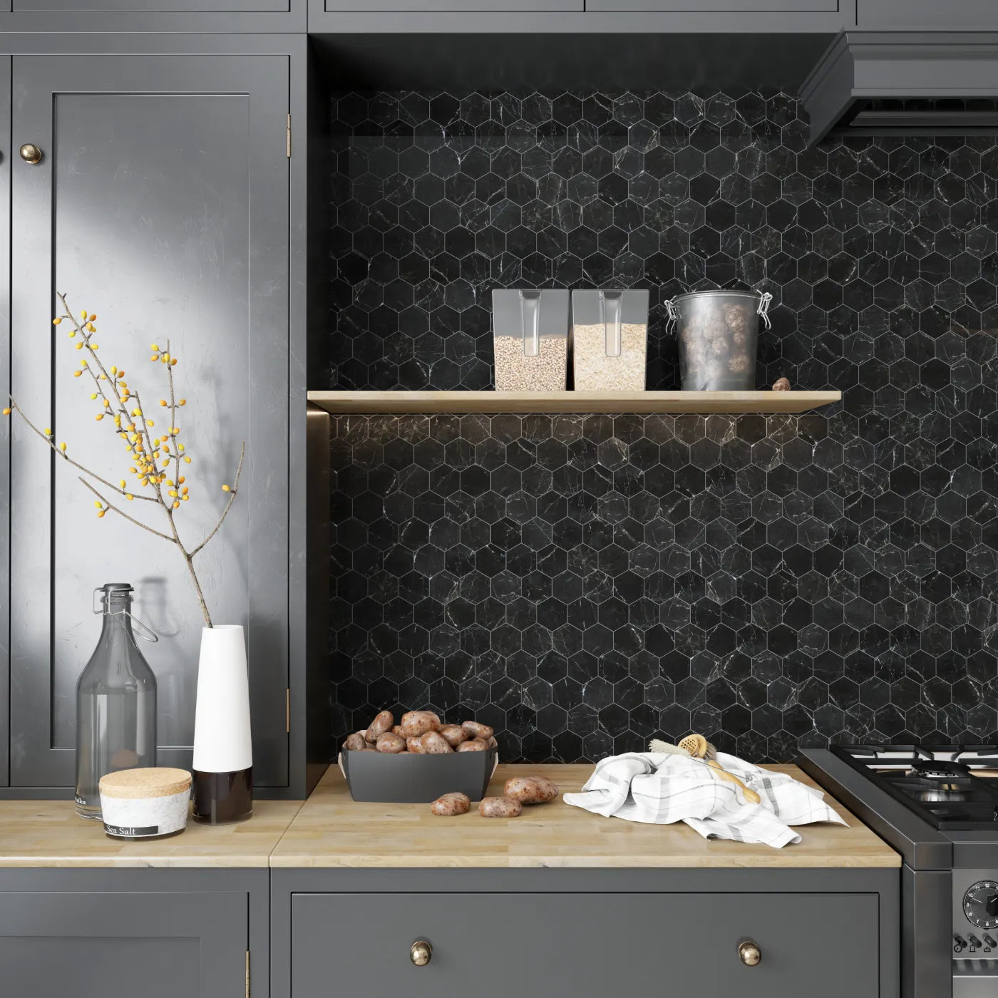 St Laurent Polished Marble Mosaic Hexagon