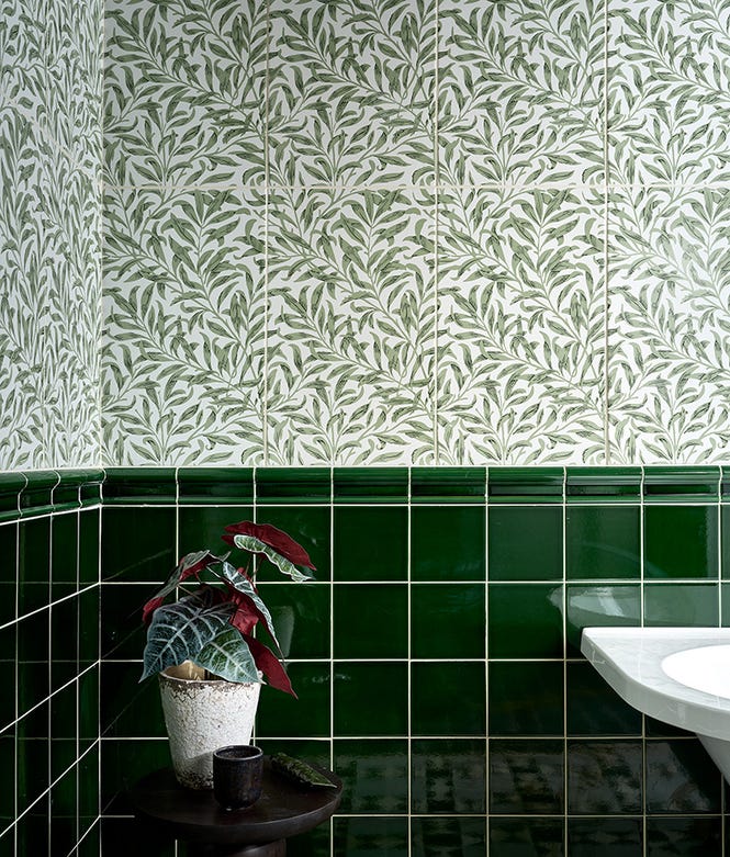 Victorian Style Wall Olive Green Square Glaze Crackle Glaze Finish