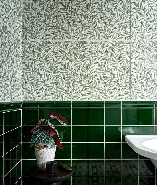 Victorian Style Wall Olive Green Square Glaze Crackle Glaze Finish