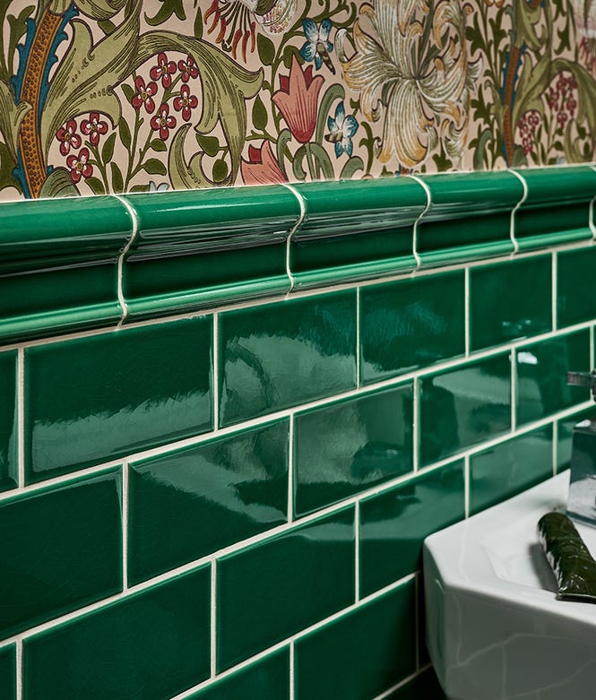 Victorian Style™ Ceramic Emerald Green Crackle Glaze Dado