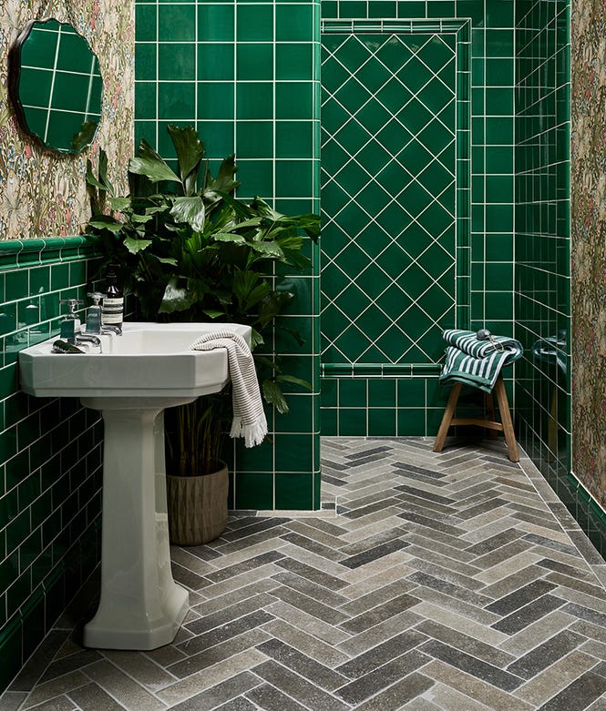 Victorian Style Wall Emerald Green Square Glaze Crackle Glaze Finish