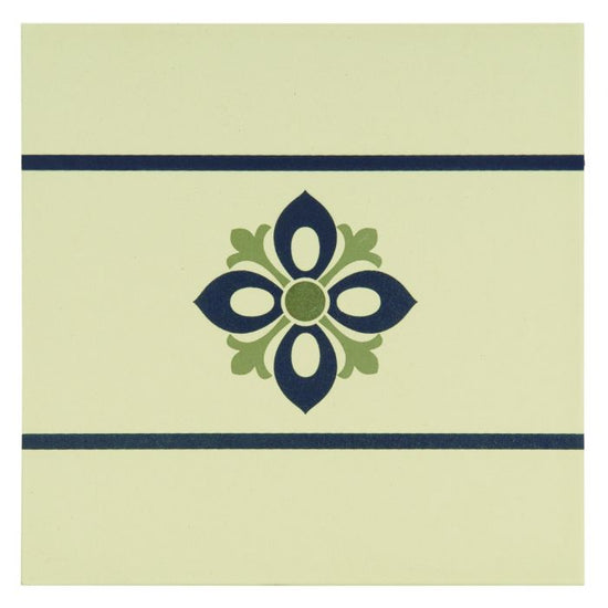 Bohemia Border Dublin, Khaki and Dark Blue on White