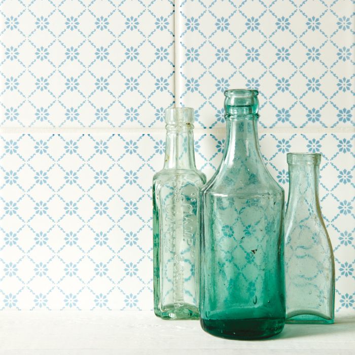 Floral Trellis Blue Sky Blue on Brilliant White