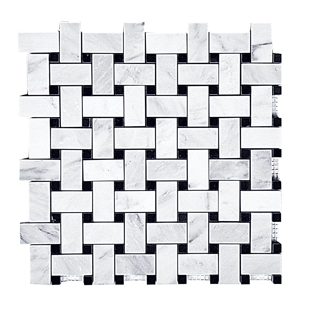 Alpine White Honed Marble Basketweave Mosaic